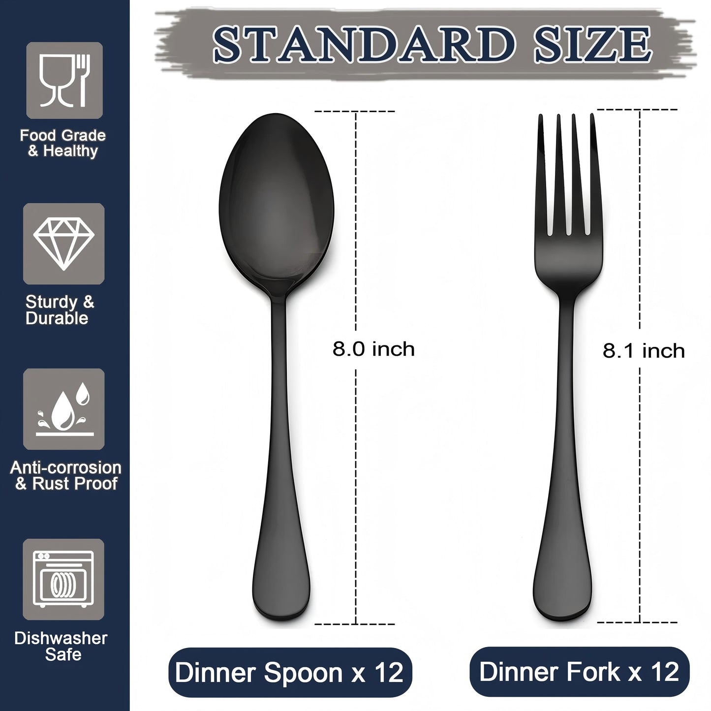 Vesteel Black Silverware Set, 24-Piece Forks and Spoons Set Stainless Steel Dinner Spoons and Forks Flatware Set, Heavy Duty & Dishwasher Safe
