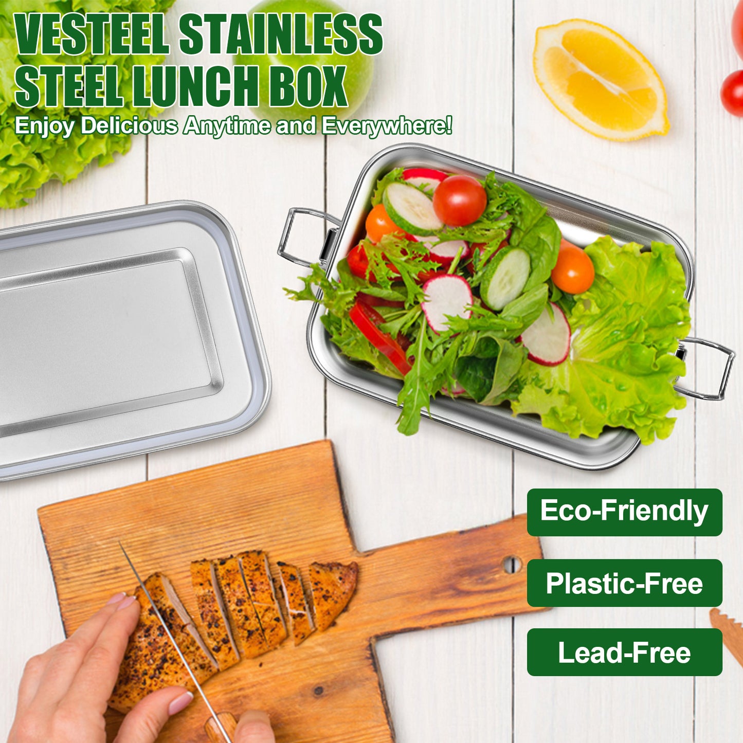Vesteel Small Bento Box for Lunch & Snacks, 18.6oz Stainless Steel Lunch Box Metal Food Storage Container, Portable & Leak-Proof