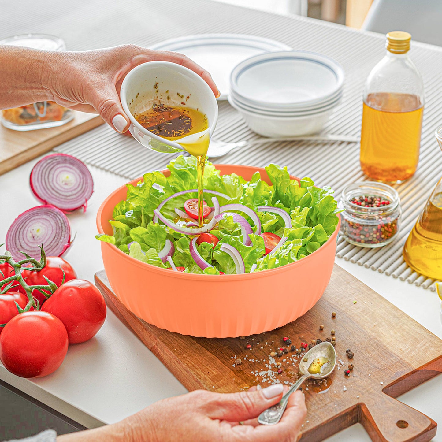 Vesteel 8Pcs Mixing Bowl Set with Lids, Nesting Plastic Bowls for for Mixing Serving Preparing Storage, Kitchen Prep Bowls, Dishwasher Safe, Multi-Color