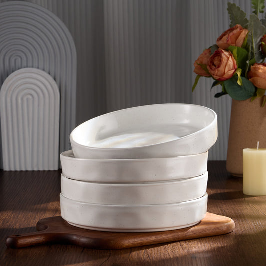 Vesteel Pasta Bowls Set of 4, 30oz Stoneware Salad Bowl, Large Dinner Bowls for Eating Serving Soup Noodle Pasta, Microwave & Dishwasher Safe, Speckled White