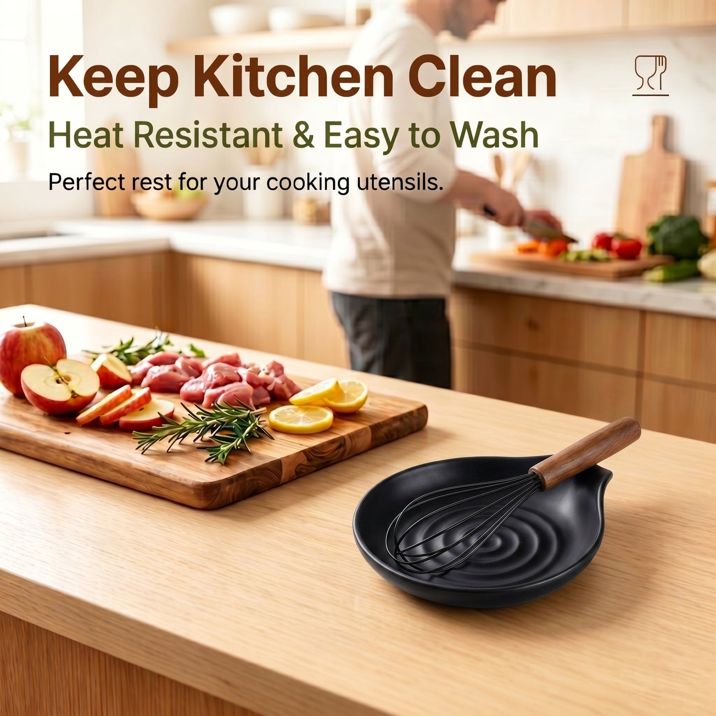 Vesteel Ceramic Spoon Rest, 5.1 inch Kitchen Teardrop Spoon Holder for Countertop, Utensil Rest for Spatula Ladle Tongs, Stove Top Spoon Tray, Heat-Resistant & Dishwasher Safe, Matte Black