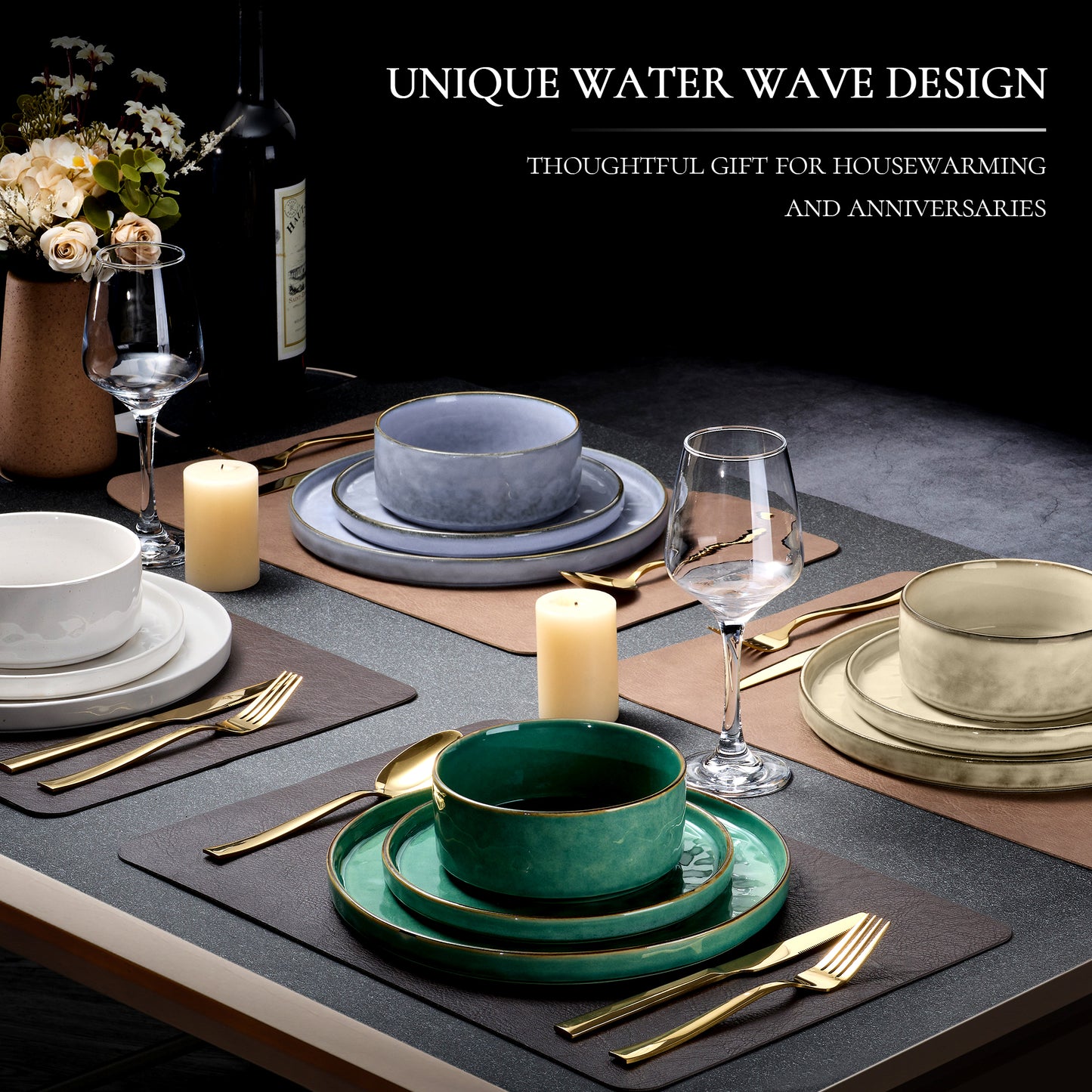 Vesteel Dinnerware Sets, 12-Piece Stoneware Plates and Bowls Set, Dishes Set for 4, Elegant Ceramic Dinnerware for Home Restaurant - Multi-color