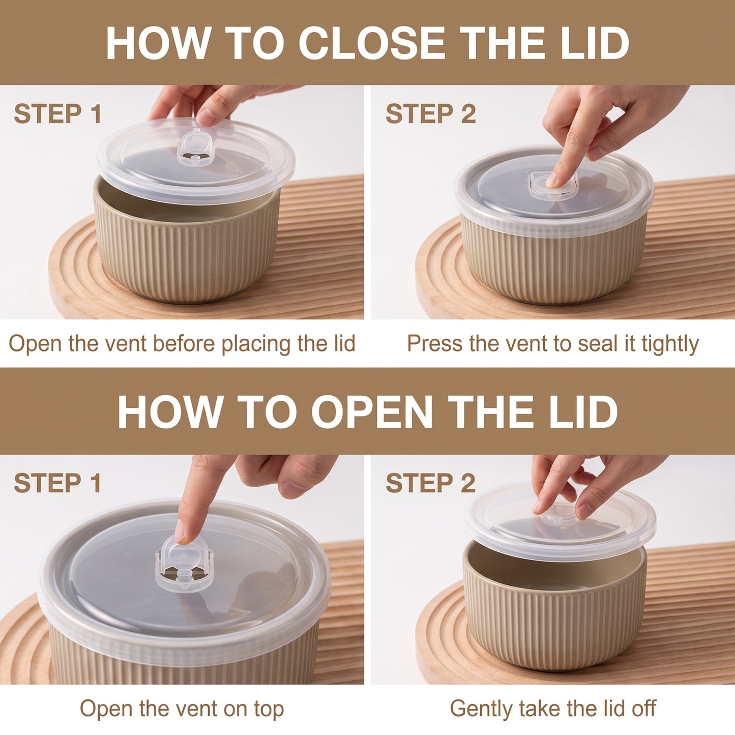 Onader 8-Piece Ceramic Bowls with Lid, Mixing Bowls Set of 4 for Kitchen Meal Prep Food Storage Leftover, Stoneware Serving Bowl for Cooking Baking, Cappuccino Brown