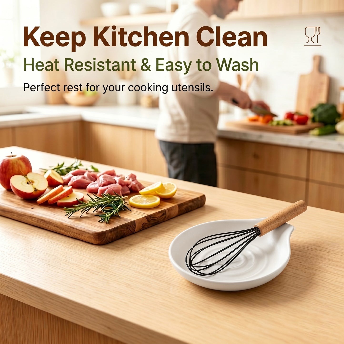 Vesteel Ceramic Spoon Rest, 5.1 inch Kitchen Teardrop Spoon Holder for Countertop, Utensil Rest for Spatula Ladle Tongs, Stove Top Spoon Tray, Heat-Resistant & Dishwasher Safe, Ivory White