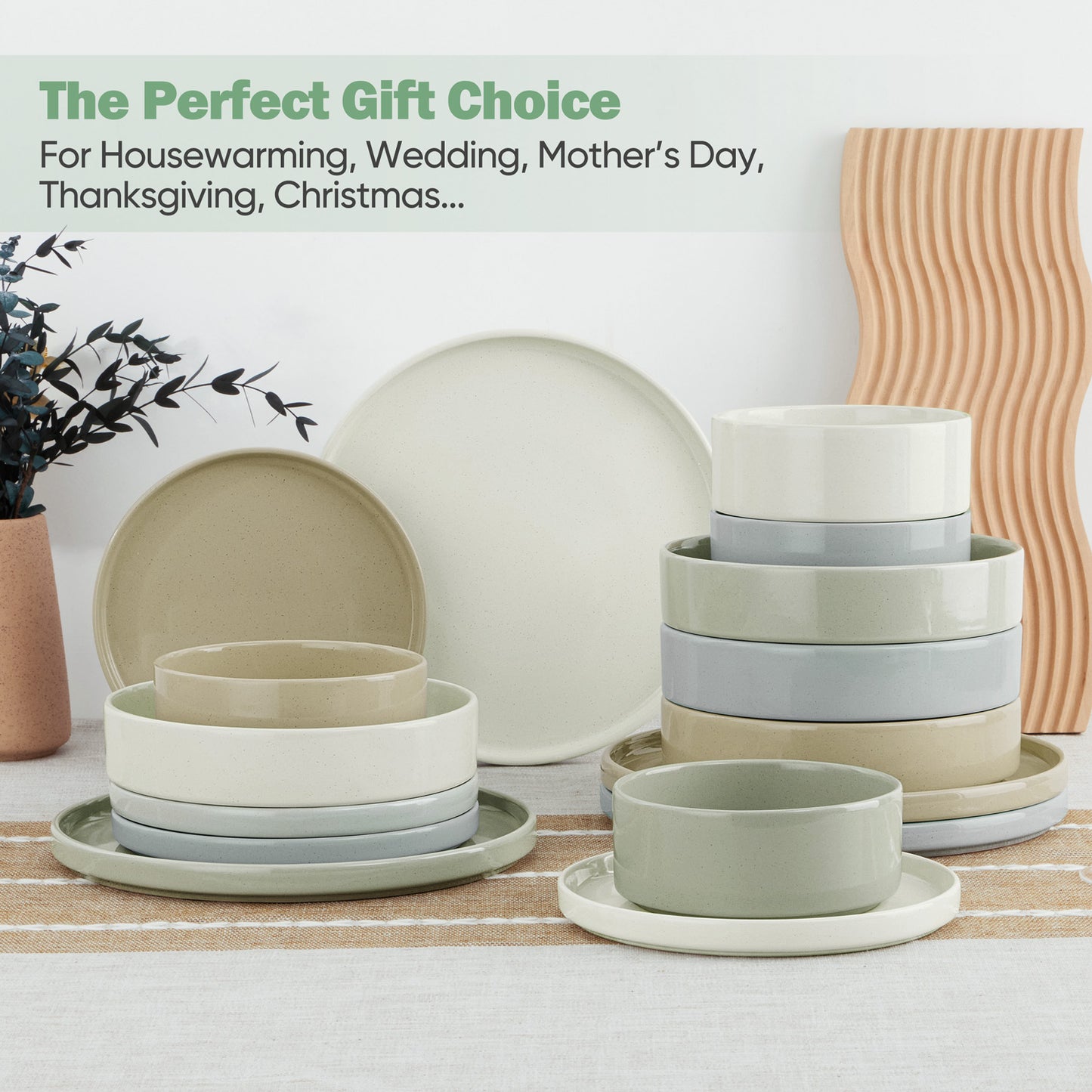 Vesteel 16 Pieces Dinnerware Sets, Premium Stoneware Dishes Set for 4, Speckled Plates and Bowls Set for Home Restaurant, Microwave and Dishwasher Safe - Multi-Color