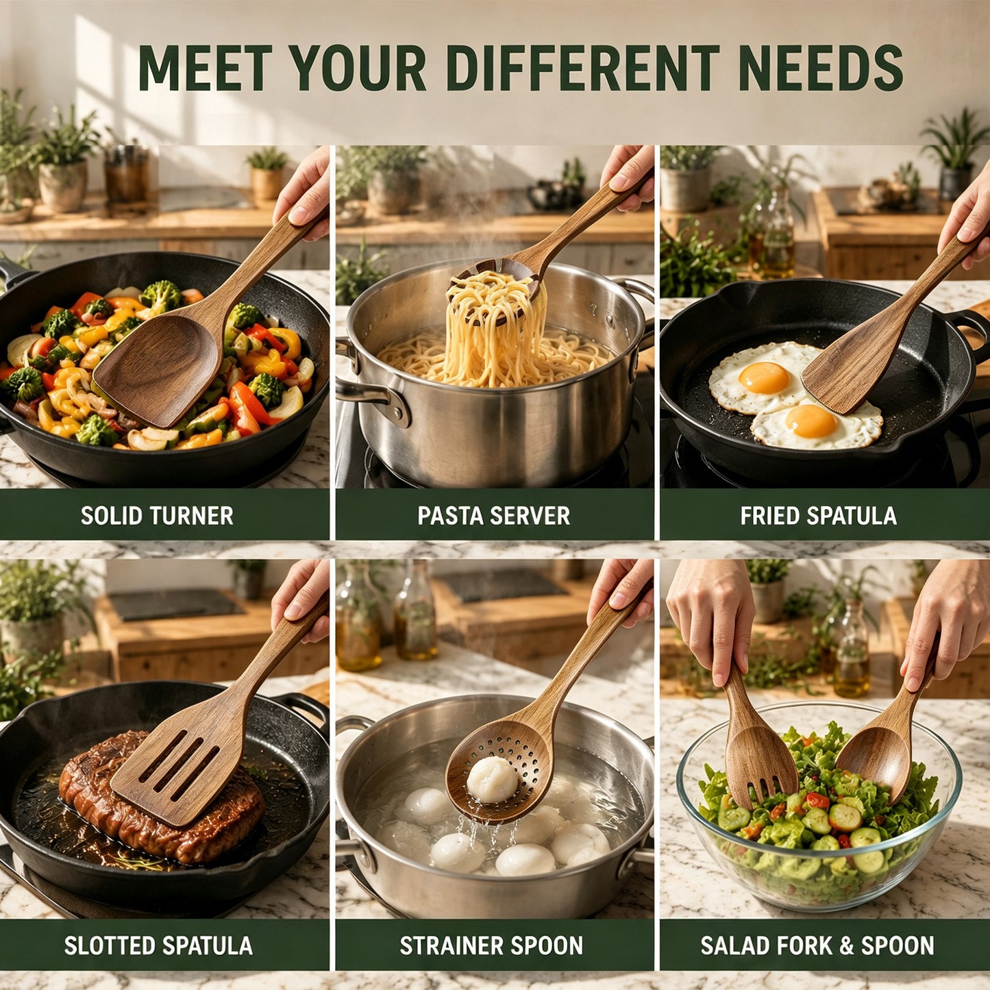 Vesteel 10-Piece Kitchen Utensil Set with Holder, Wooden Spoons for Cooking, Natural Acacia Wood Cooking Spoon Spatula Set, Heat-Resistant Kitchen Utensils Safe for Nonstick Cookware & Easy to Clean