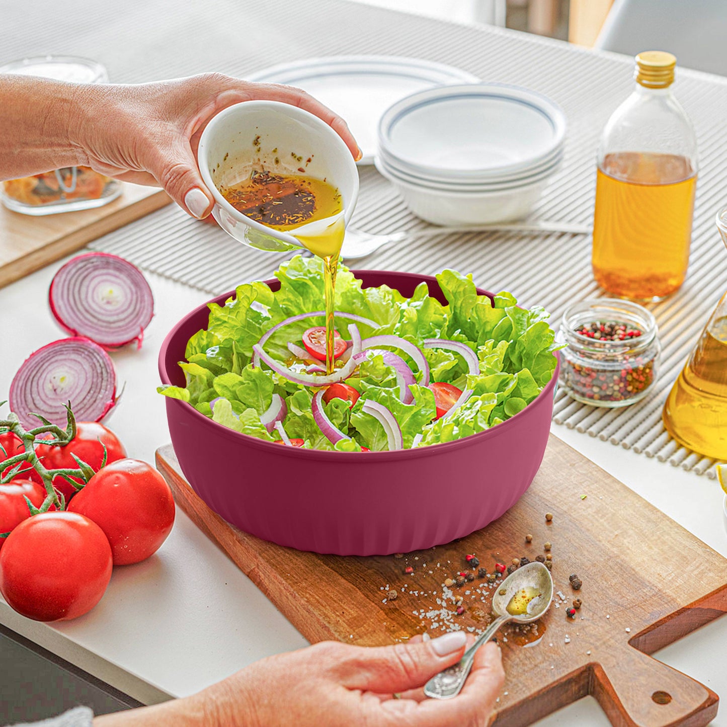 Vesteel 8Pcs Mixing Bowl Set with Lids, Nesting Plastic Bowls for for Mixing Serving Preparing Storage, Kitchen Prep Bowls, Dishwasher Safe, Rose