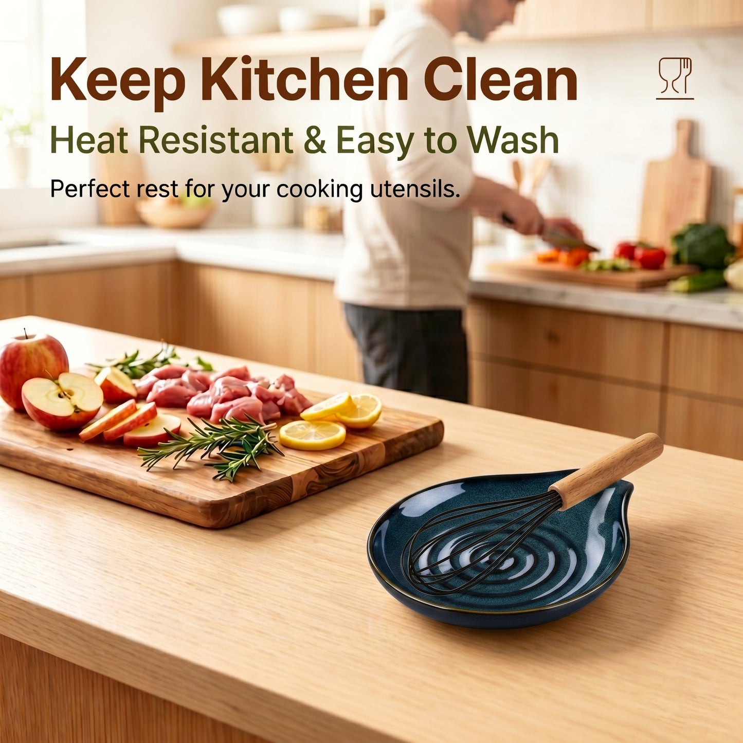 Vesteel Ceramic Spoon Rest, 5.1 inch Kitchen Teardrop Spoon Holder for Countertop, Utensil Rest for Spatula Ladle Tongs, Stove Top Spoon Tray, Heat-Resistant & Dishwasher Safe, Ocean Blue