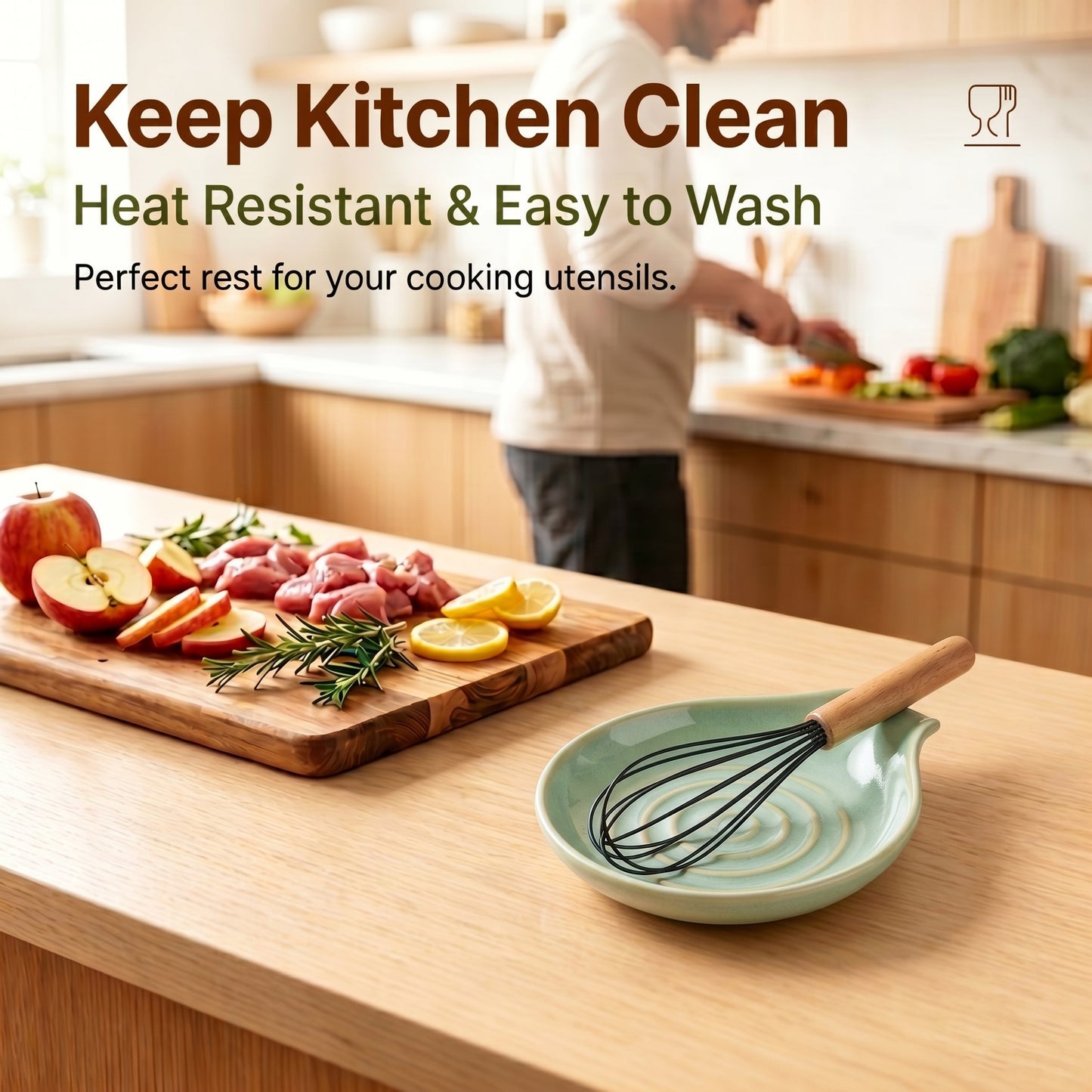 Vesteel Ceramic Spoon Rest, 5.1 inch Kitchen Teardrop Spoon Holder for Countertop, Utensil Rest for Spatula Ladle Tongs, Stove Top Spoon Tray, Heat-Resistant & Dishwasher Safe, Sage Green