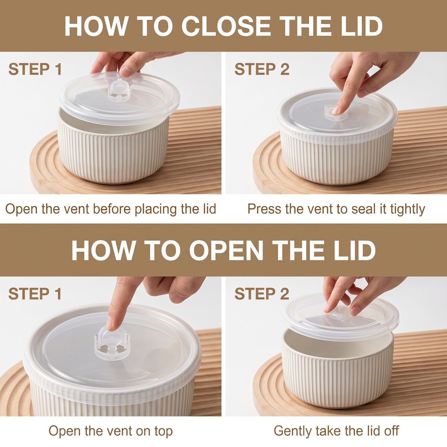 Onader 8-Piece Ceramic Bowls with Lid, Mixing Bowls Set of 4 for Kitchen Meal Prep Food Storage Leftover, Stoneware Serving Bowl for Cooking Baking, Seashell White