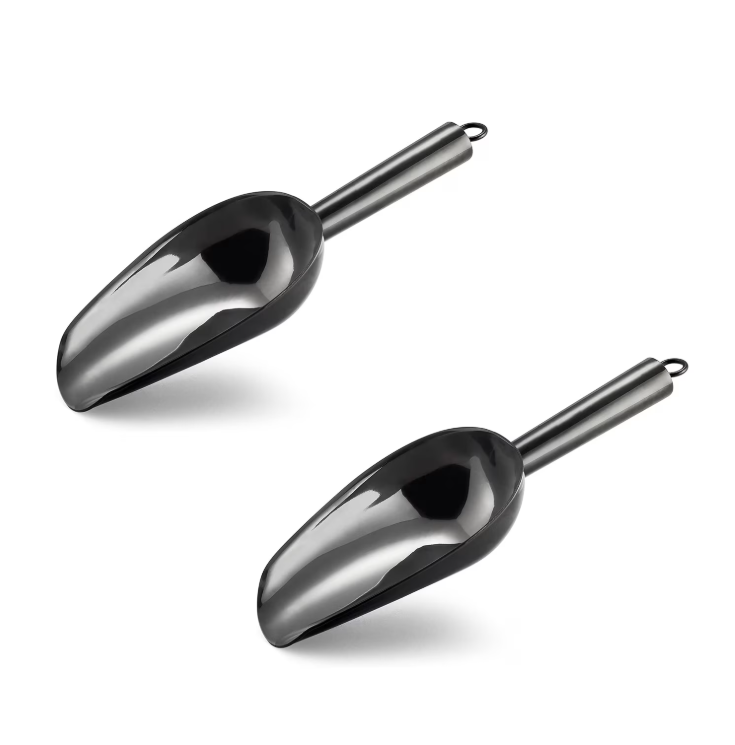 6 Ounce Ice Scoop Set of 2, Vesteel Black Stainless Steel Scoops for Ice Cube/Candy/Flour/Sugar, Metal Utility Scoops for Canisters, Baking, Kitchen Pantry, Rust Free & Dishwasher Safe