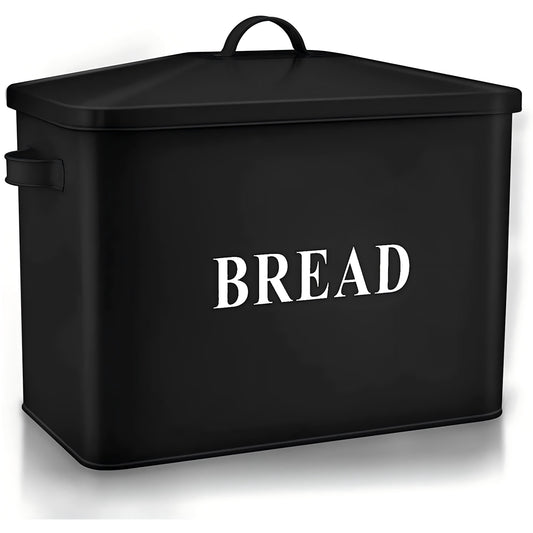 Bread Box for Kitchen Countertop, VeSteel Black Metal Bread Bin Holder for Modern Farmhouse Decor, Extra Large & High Capacity Storage Container - 13" x 9.8" x 7.3" - Holds 2+ Loaves, Vintage Style