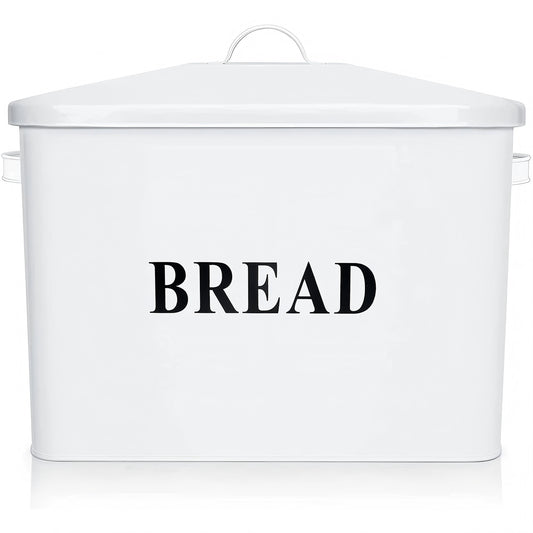 Bread Box for Kitchen Countertop, VeSteel White Metal Bread Bin Holder for Modern Farmhouse Decor, Extra Large & High Capacity Storage Container - 13" x 9.8" x 7.3" - Holds 2+ Loaves, Vintage Style