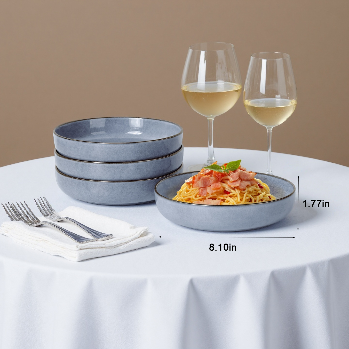 Onader Pasta Bowls Set of 4, 35oz Large Pasta Bowls for Serving, Wide Bowl Plates for Kitchen, Double Reactive Glaze, Microwave and Dishwasher Safe - Ocean Blue