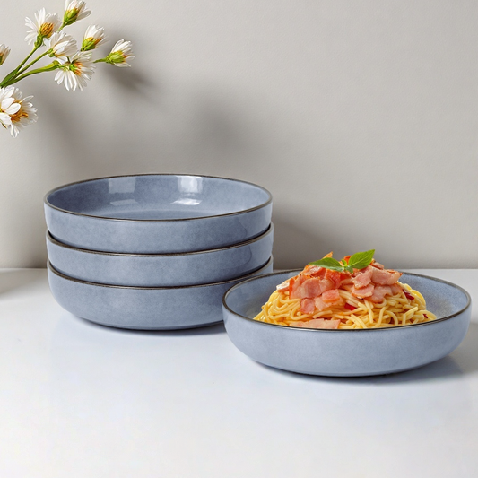 Onader Pasta Bowls Set of 4, 35oz Large Pasta Bowls for Serving, Wide Bowl Plates for Kitchen, Double Reactive Glaze, Microwave and Dishwasher Safe - Ocean Blue