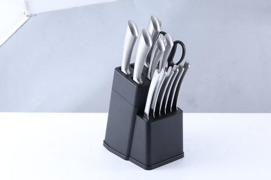 Vesteel Kitchen Knife Set with Block, 15 Pcs Stainless Steel Knives Set for Kitchen with Sharpener Kitchen Shears, Ergonomic Handle & Sharp Blade