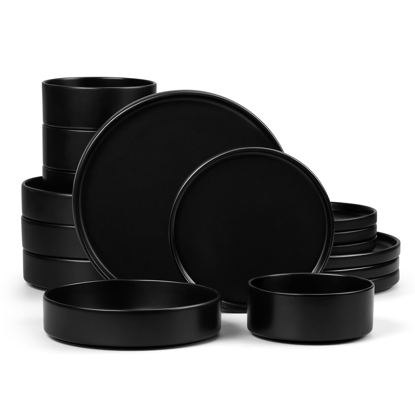 Vesteel 16 Pieces Dinnerware Sets, Premium Stoneware Dishes Set for 4, Speckled Plates and Bowls Set for Home Restaurant, Microwave and Dishwasher Safe - Matte Black