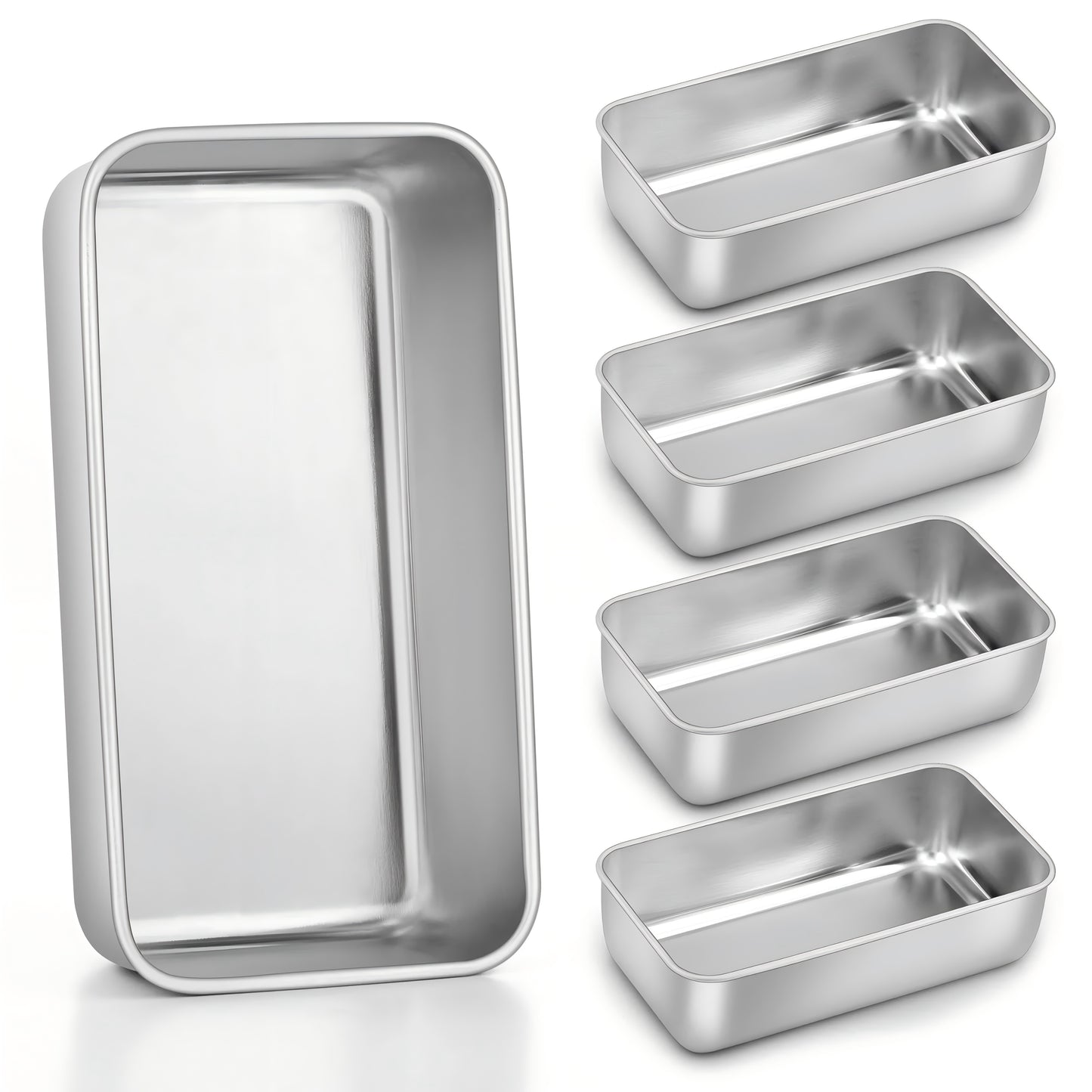 Loaf Pan Set of 5, VeSteel 9x5 Inch Bread Pans, Stainless Steel Loaf Toast Baking Pans For Bread Meatloaf Lasagna Cake, Healthy & Non Toxic,Deep Side & Smooth Roll, Oven & Dishwasher Safe
