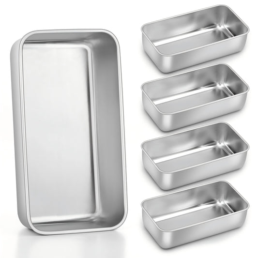 Loaf Pan Set of 5, VeSteel 9x5 Inch Bread Pans, Stainless Steel Loaf Toast Baking Pans For Bread Meatloaf Lasagna Cake, Healthy & Non Toxic,Deep Side & Smooth Roll, Oven & Dishwasher Safe