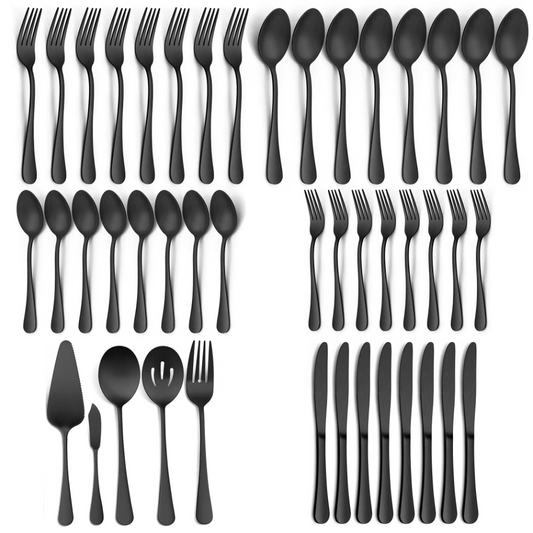 Vesteel 45 Pieces Black Silverware Set with Serving Utensils, Stainless Steel Modern Flatware Cutlery Set for 8, Eating Utensils Tableware Include Forks Knives Spoons, Mirror Polished