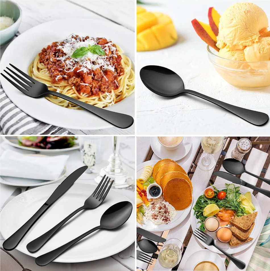 Vesteel 45 Pieces Black Silverware Set with Serving Utensils, Stainless Steel Modern Flatware Cutlery Set for 8, Eating Utensils Tableware Include Forks Knives Spoons, Mirror Polished