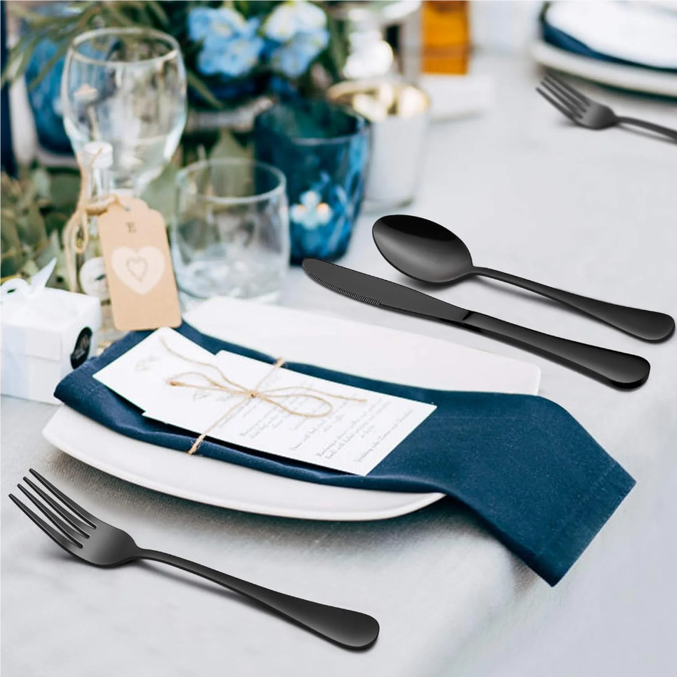 Vesteel 45 Pieces Black Silverware Set with Serving Utensils, Stainless Steel Modern Flatware Cutlery Set for 8, Eating Utensils Tableware Include Forks Knives Spoons, Mirror Polished