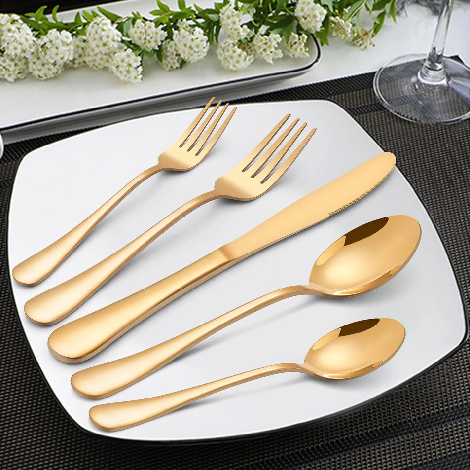 Vesteel 45 Pieces Gold Silverware Set with Serving Utensils, Stainless Steel Modern Flatware Cutlery Set for 8, Eating Utensils Tableware Include Forks Knives Spoons, Mirror Polished