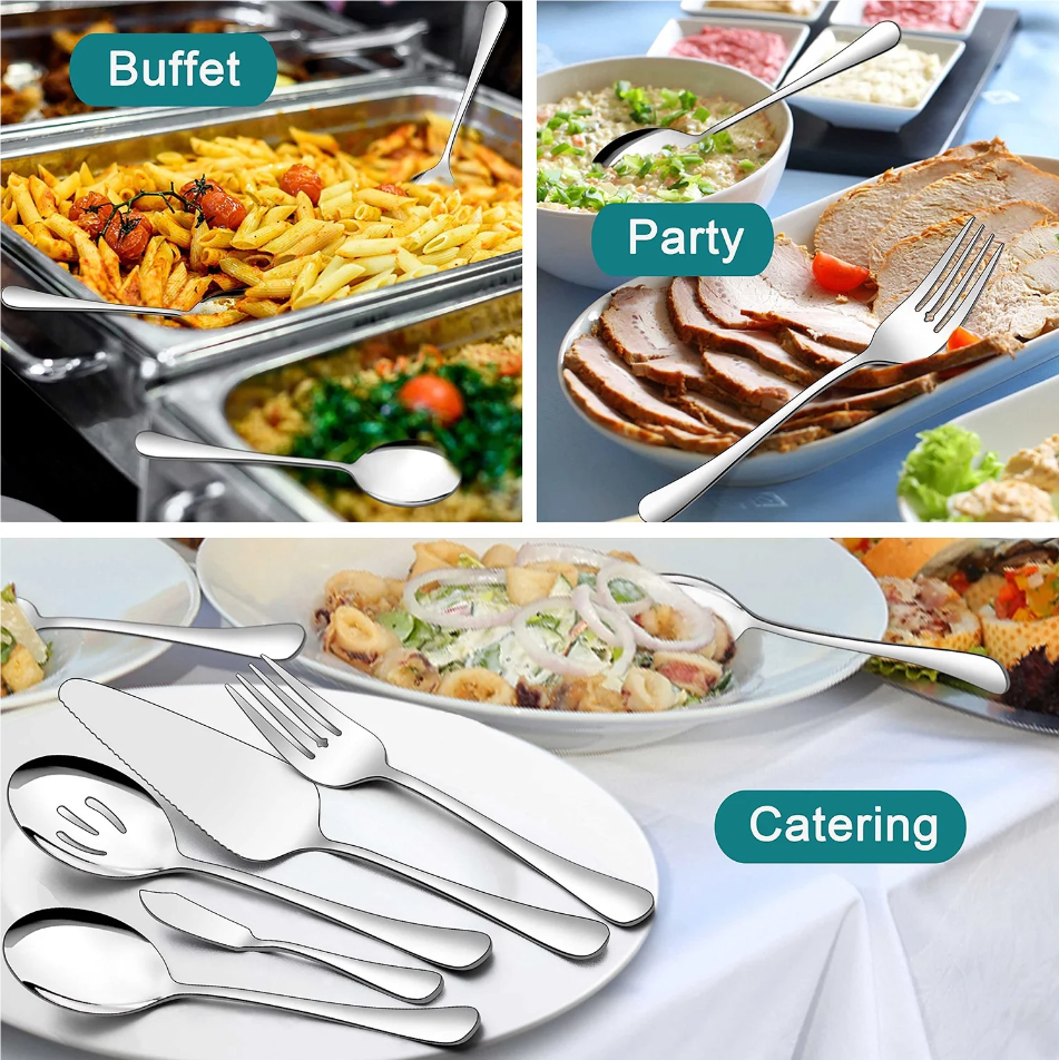 Vesteel 45 Pieces Gold Silverware Set with Serving Utensils, Stainless Steel Modern Flatware Cutlery Set for 8, Eating Utensils Tableware Include Forks Knives Spoons, Mirror Polished