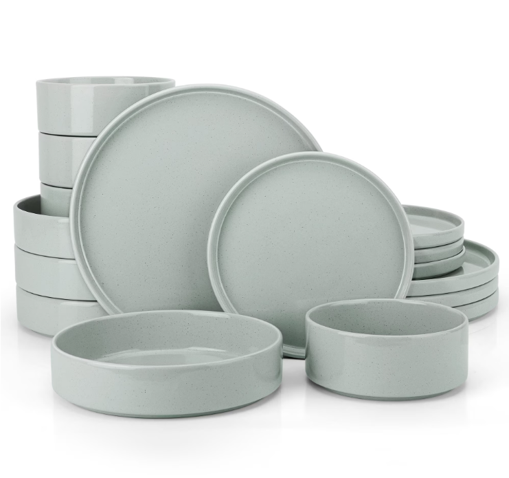 Vesteel 16 Pieces Dinnerware Sets, Premium Stoneware Dishes Set for 4, Speckled Plates and Bowls Set for Home Restaurant, Microwave and Dishwasher Safe - Mist Grey