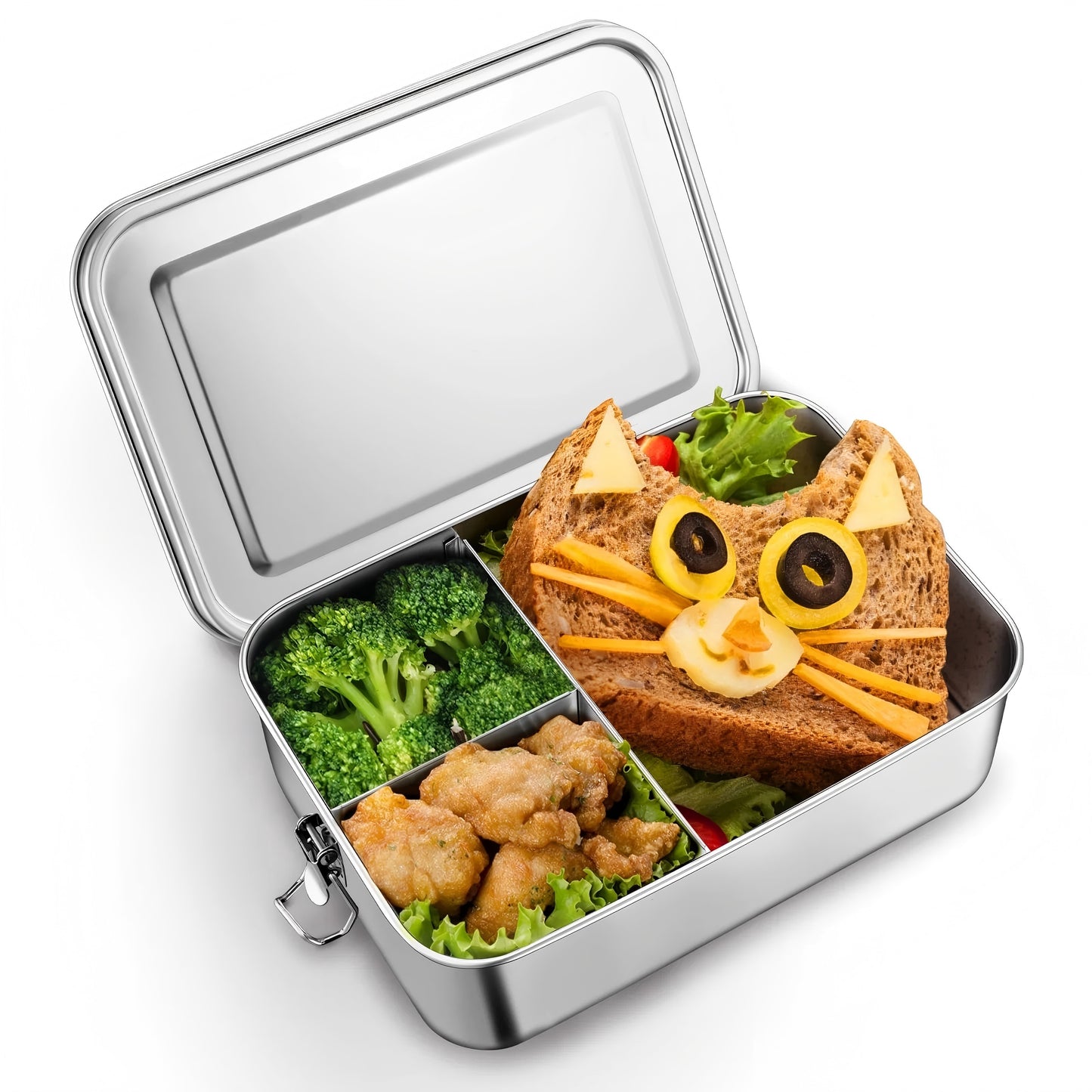 Vesteel Large Capacity Bento Box, 81oz Lunch Box Metal Food Storage Container with Removable Dividers, Portable & Leak-Proof Meal Prep Container with 3 Compartment