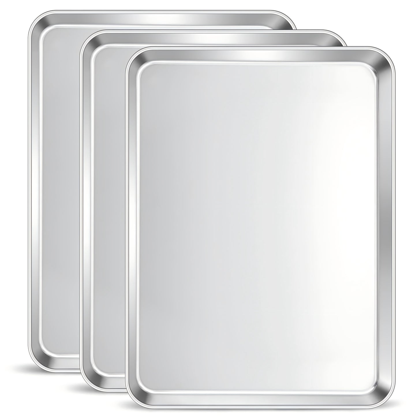 VeSteel Baking Cookie Sheet Set of 3, 17.7 x 13 x 1 inches Stainless Steel Rectangle Baking Pan Oven Tray, Dishwasher Safe