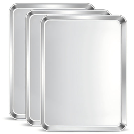 VeSteel Baking Cookie Sheet Set of 3, 17.7 x 13 x 1 inches Stainless Steel Rectangle Baking Pan Oven Tray, Dishwasher Safe