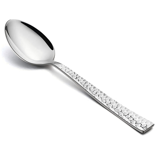VeSteel Stainless Steel Teaspoons Set of 12, Modern Hammered Silverware Flatware Dessert Spoons for Home, Kitchen, Restaurant, Round Edge & Mirror Polished, Dishwasher Safe - 6.7 Inches