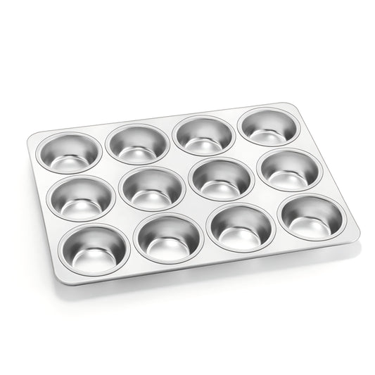 Vesteel 12-Cup Muffin Pan, Stainless Steel Cupcake Tin Metal Cup Cake Baking Tray for Oven, Non Toxic & Dishwasher Safe