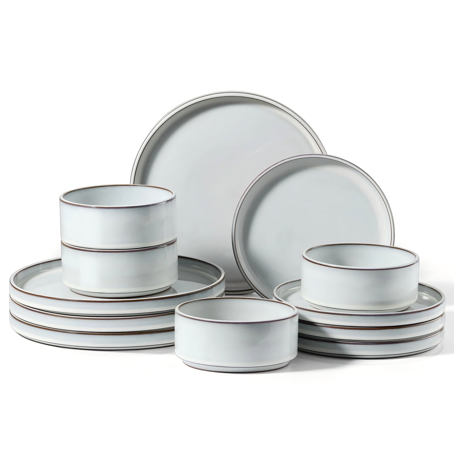 Vesteel 12-Piece Dinnerware Set, Ceramic Plates and Bowls Sets, Healthy Yixing Purple Clay Dishes Set, Elegant & Durable Tableware, Dishwasher & Microwave Safe - Ivory White