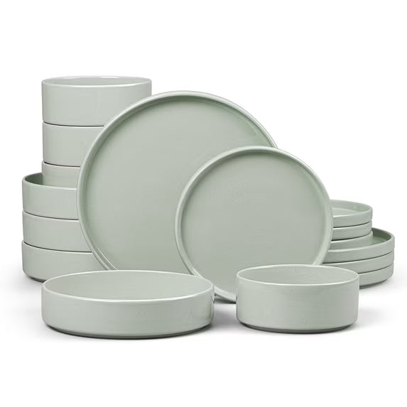 Vesteel 16 Pieces Dinnerware Sets, Premium Stoneware Dishes Set for 4, Speckled Plates and Bowls Set for Home Restaurant, Microwave and Dishwasher Safe - Light Green