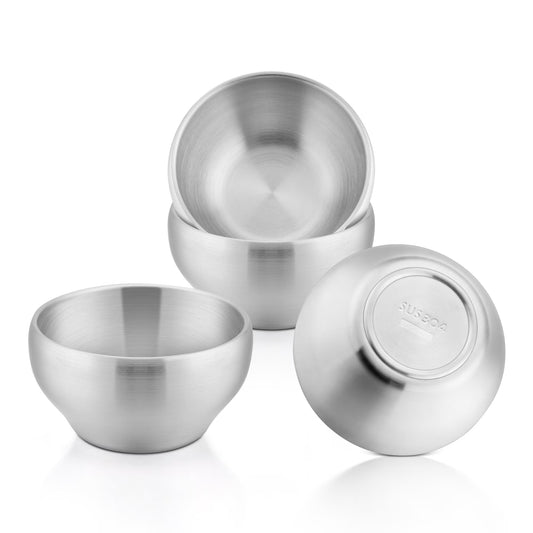 Vesteel 4-Pack Stainless Steel Kids Bowls, 12 oz Double-walled Toddlers Bowls, Insulated Metal Bowls for Dinner Lunch, Cereal, Snacks, Soup, Dishwasher Safe
