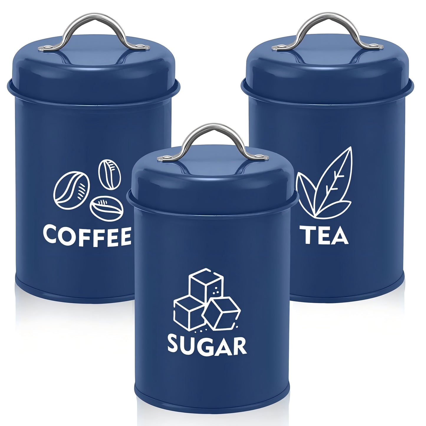 Vesteel 3 Piece Kitchen Canisters for Kitchen Counter, Sugar Tea Coffee Kitchen Canister Set Food Storage Jars with Bamboo Lids - Blue