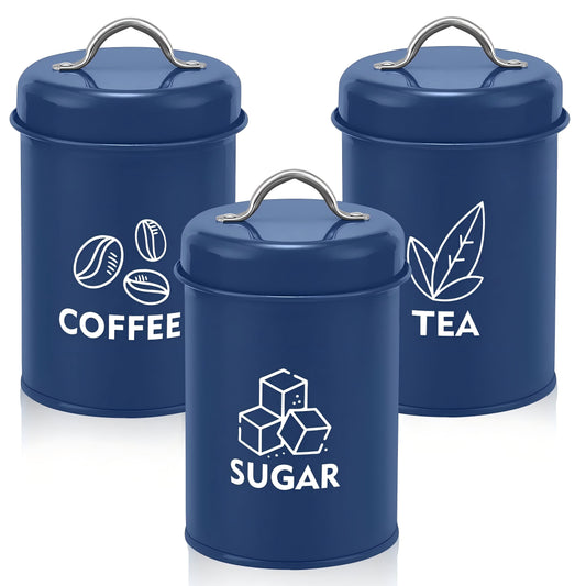 Vesteel 3 Piece Kitchen Canisters for Kitchen Counter, Sugar Tea Coffee Kitchen Canister Set Food Storage Jars with Bamboo Lids - Blue