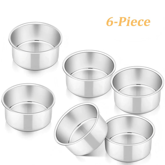 Vesteel 4 Inch Small Cake Pan Set of 6, Stainless Steel Baking Round Cake Pans Tins Bakeware for Mini Cake Pizza, Quiche, Non Toxic & Healthy