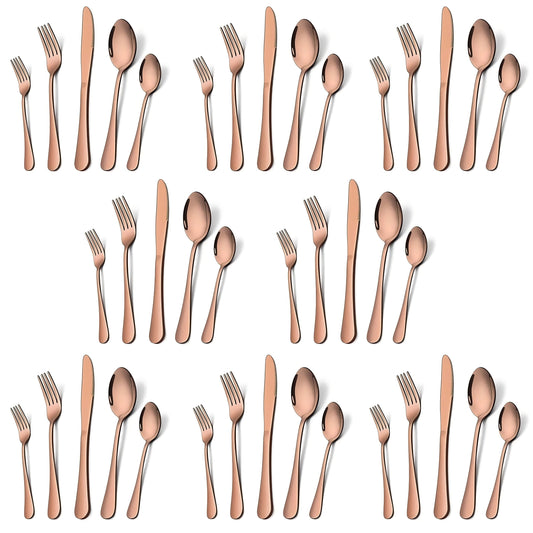 Vesteel 40 Piece Copper Silverware Flatware Set for 8, Stainless Steel Eating Utensils Cutlery Tableware Includes Knives/Spoons/Forks