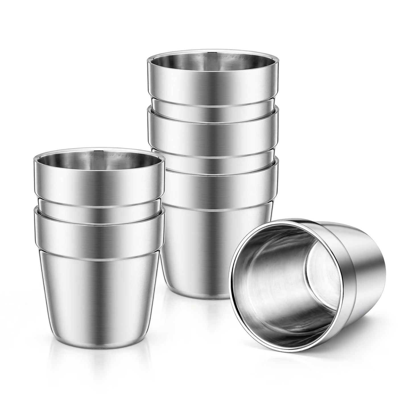 Vesteel 6 Pieces Stainless Steel Cups for Kids, 6 oz Double Wall Metal Drinking Cups, Stackable Tumbler Glasses for Home Restaurant Camping, Mirror Polished & Dishwasher Safe