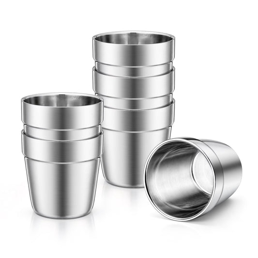 Vesteel 6 Pieces Stainless Steel Cups for Kids, 6 oz Double Wall Metal Drinking Cups, Stackable Tumbler Glasses for Home Restaurant Camping, Mirror Polished & Dishwasher Safe