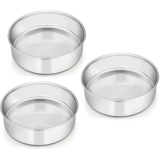Vesteel 6 inch Cake Pan Set of 3, Stainless Steel Round Cake Baking Pans, Mirror Finish & Dishwasher Safe