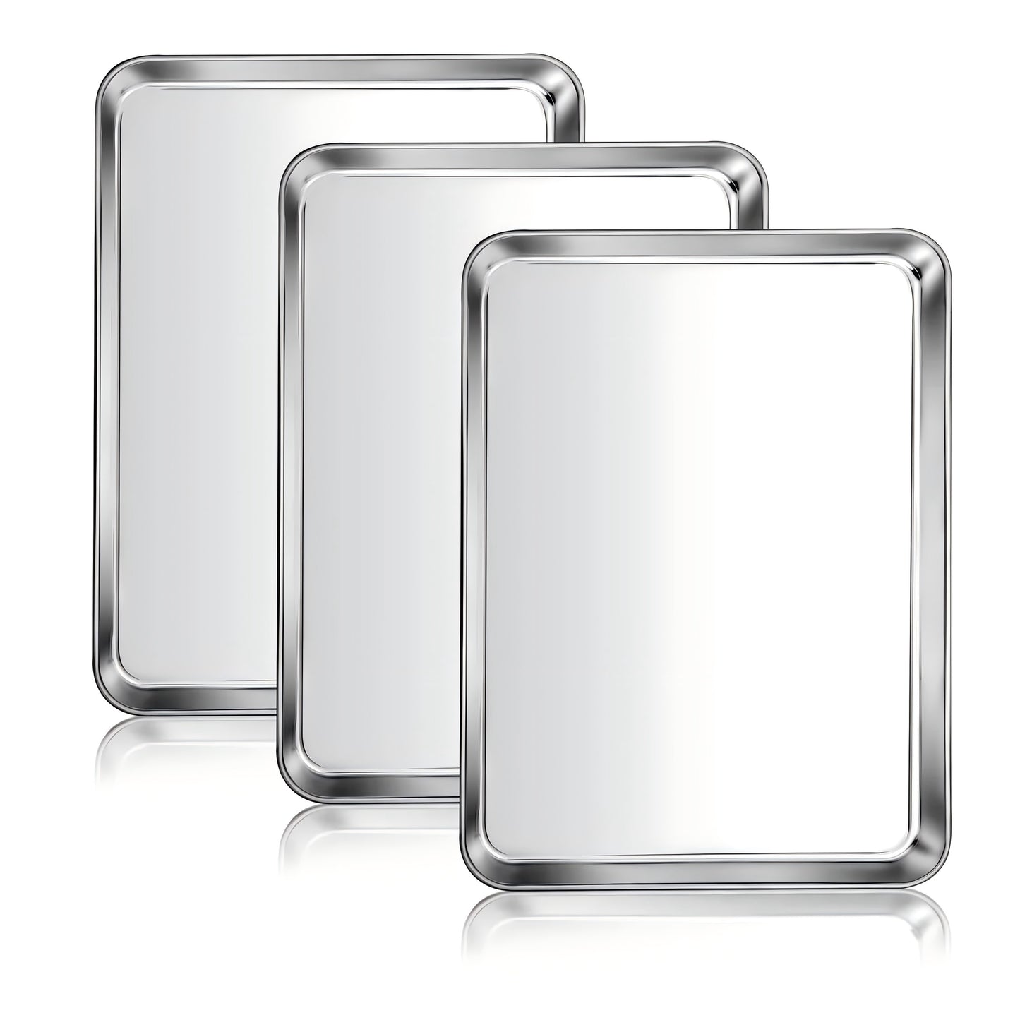 Vesteel Baking Sheet Set of 3, Stainless Steel Toaster Oven Cookie Tray Pan - 12.5" x 9.75" x 1"