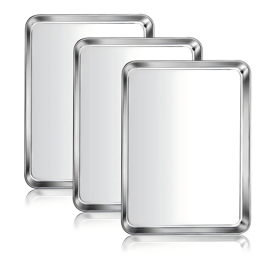 Vesteel Baking Sheet Set of 3, Stainless Steel Toaster Oven Cookie Tray Pan - 12.5" x 9.75" x 1"