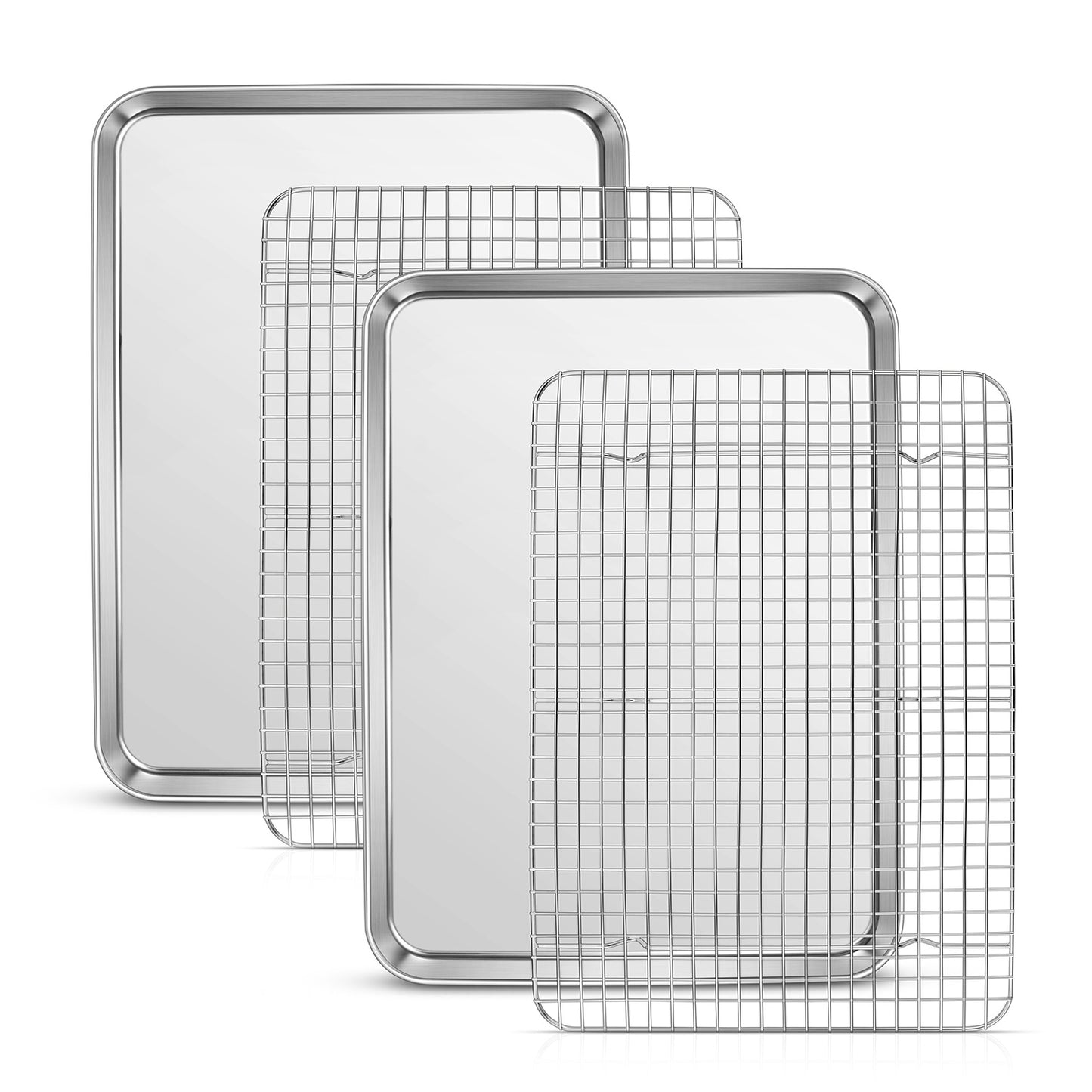 Vesteel Baking Sheets and Racks Set of 4, Stainless Steel Extra Large Rectangle Baking Cookie Sheet Oven Tray and Cooling Grid Rack - 17.7" x 13" x 1"