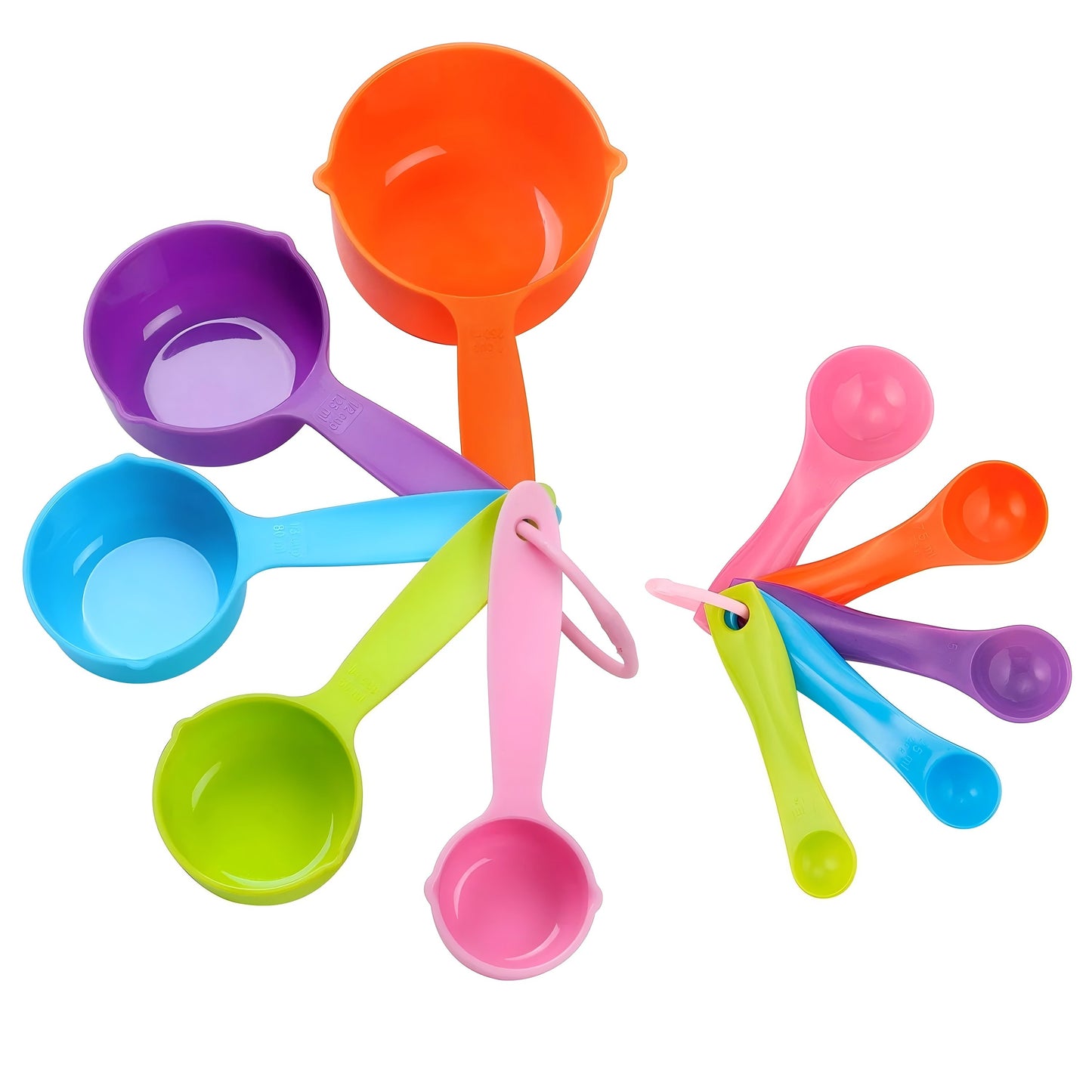 Vesteel Measuring Cups and Spoons Set, 10-Piece Plastic Kitchen Measuring Set for Dry and Liquid Ingredient, Nesting Kitchen Gadgets for Cooking & Baking - Random Color
