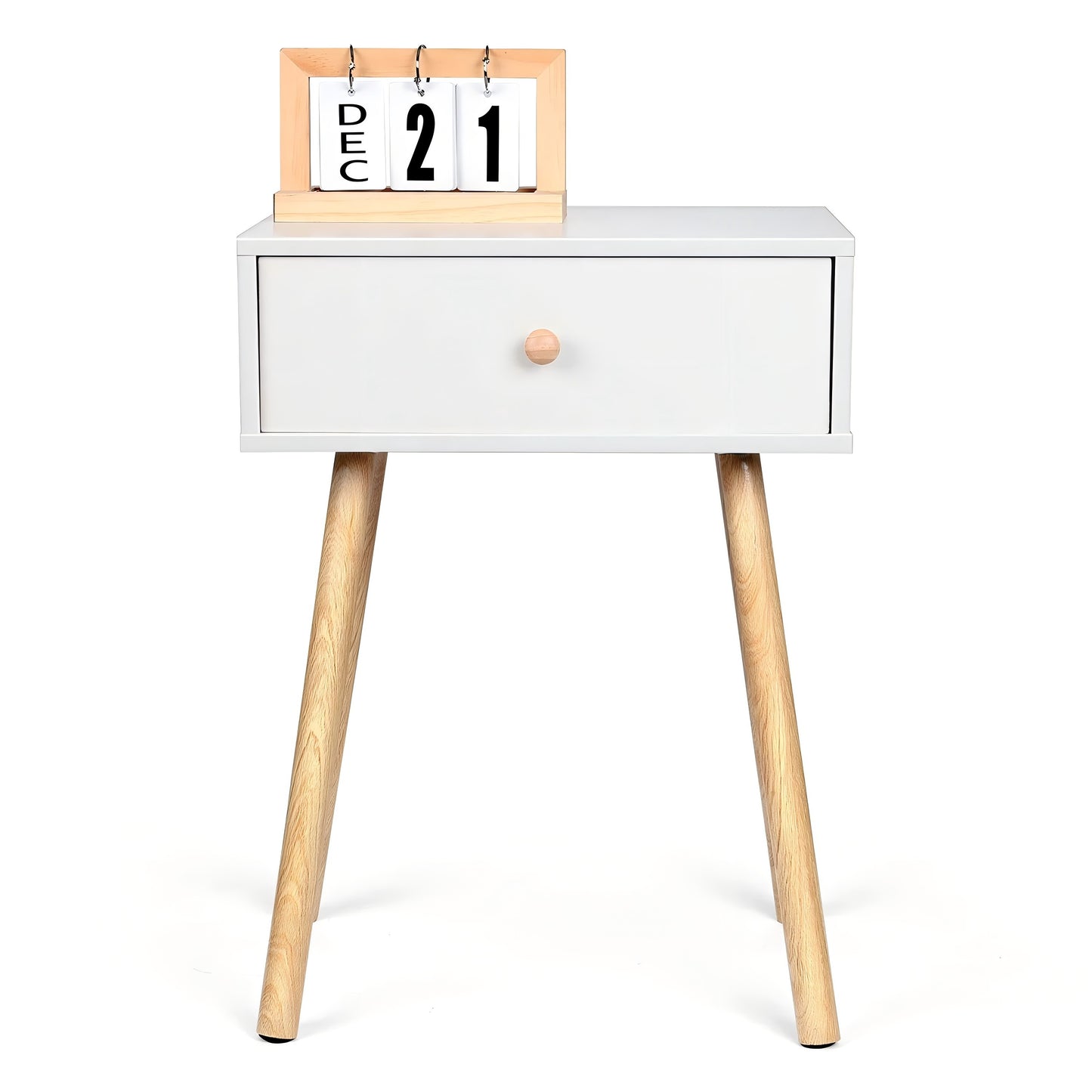 Vesteel Nightstand, Modern End Table with Drawer, White Bedside Furniture Dresser for Bedroom, Living Room