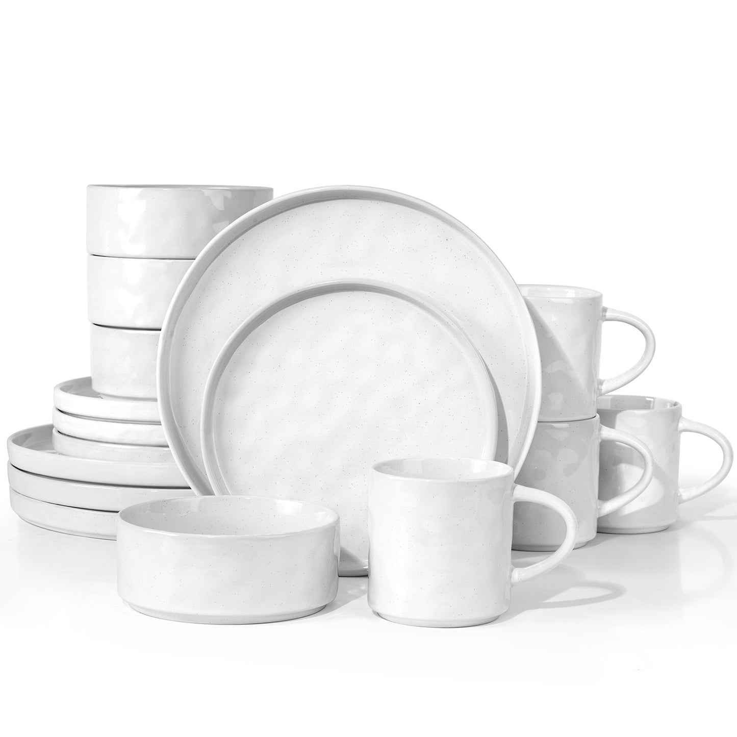 Vesteel Dinnerware Sets, 16-Piece Stoneware Plates and Bowls Set, Dishes Set for 4, Elegant Ceramic Dinnerware for Home Restaurant - Luna White